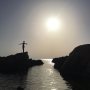 Faye, about to dive into the Sicilian sea...