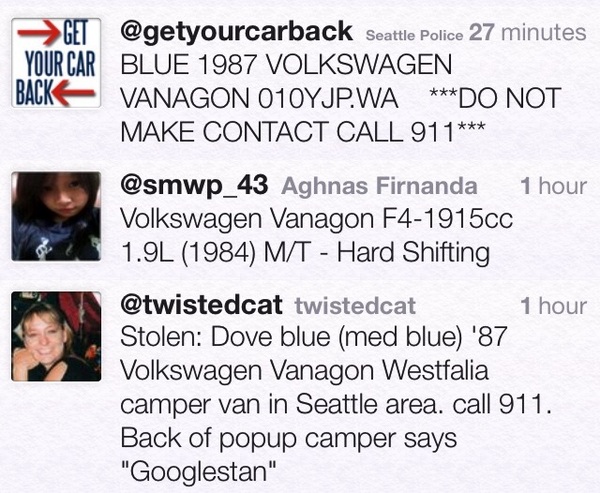 Ha! Lost & Found #Vanagon in #Seattle on #Twitter #police
