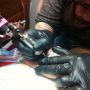 Getting tattooed by the lovely @guendouglas #happy #tattoo 