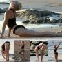 De kleine strandmeermin is ongegeneerd aan het yoga-en. Een strak lijfje komt natuurlijk niet uit de lucht vallen.